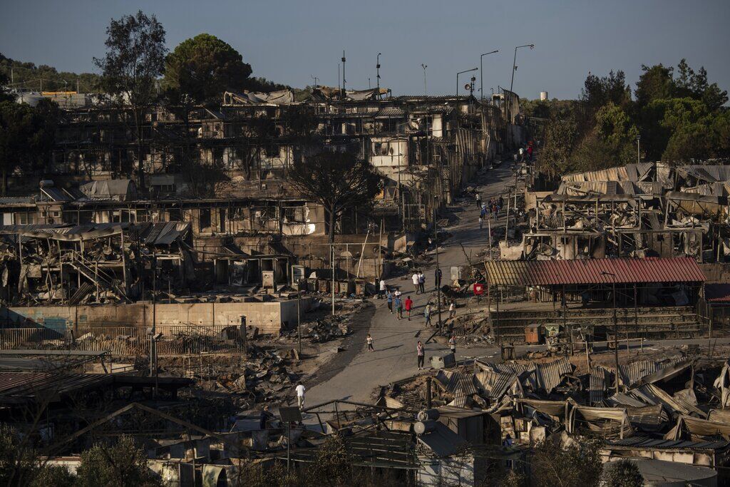 APTOPIX Greece Migrant Camp Blaze